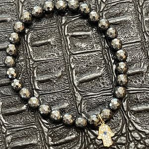Hamsha Stretch Beaded Bracelet with Charm Hanging